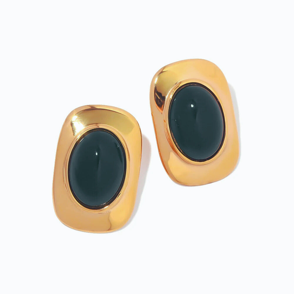 Green Opal Oval Earrings