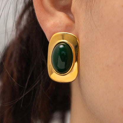 Green Opal Oval Earrings